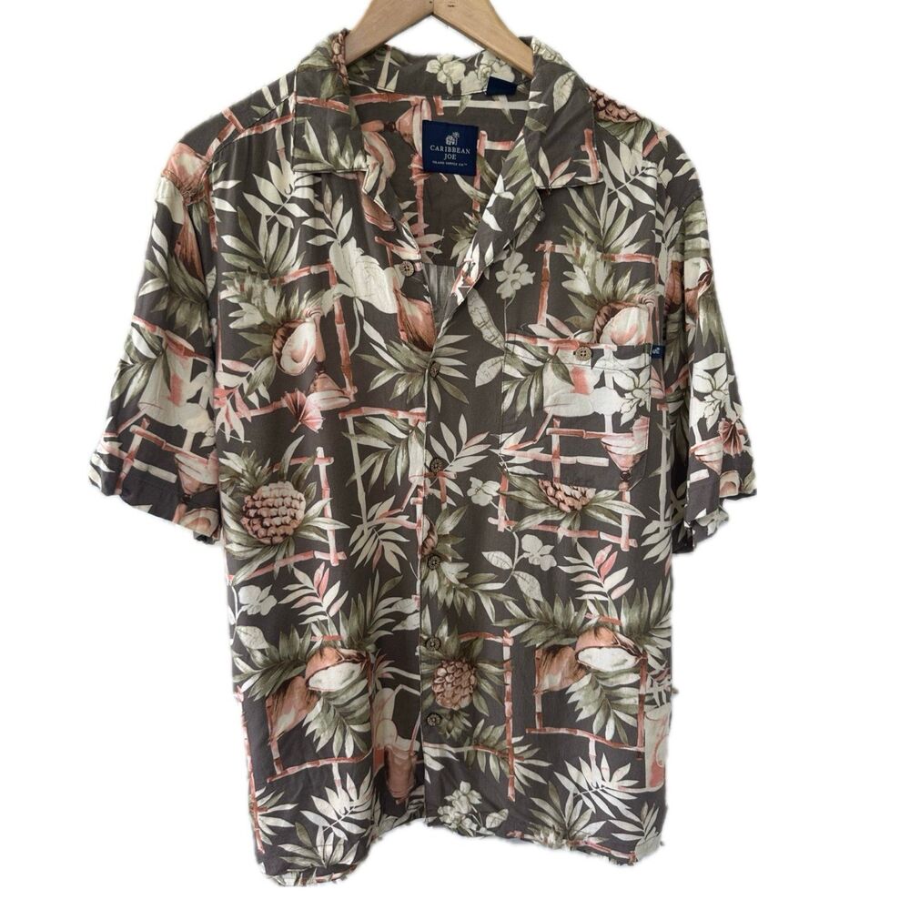 Caribbean Joe Island Supply Hawaiian Tropical Button Down Collar Shirt L